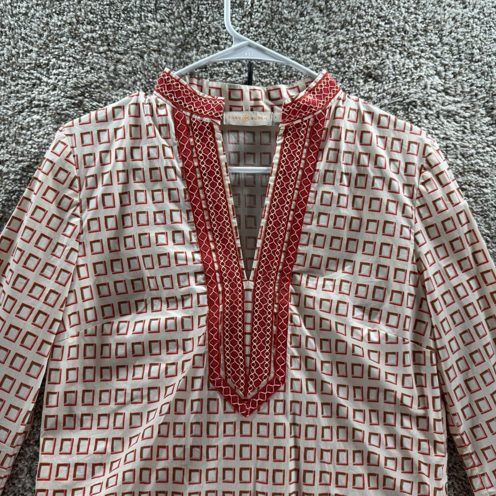 TORY BURCH Tori Burch tunica stampa rossa mini abito cornice quadrata copricostume cotone donna 4