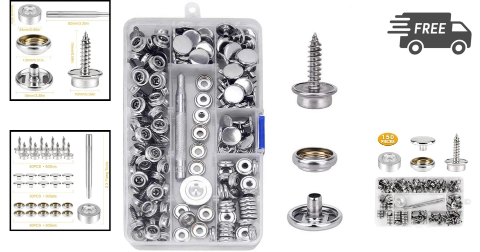 Canvas Snap Kit 150 PCS Marine Grade 3/8" Stainless Steel Snaps with Tool - Image 2 of 4