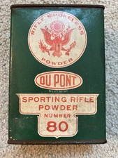 Vintage DuPont Sporting Rifle Gun Powder #80 Tin Empty Advertising