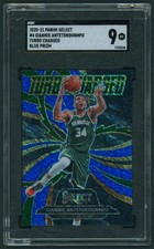 2020-21 Select Turbo Charged #4 Giannis Antetokounmpo Blue Prizm SGC 9 - Bucks