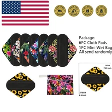 7pcs/Set Reusable Menstrual Pads Including 1pc Mini Wet Bag +6pcs Bamboo Char...