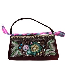 Hand Decorated Original Beaded Floral Clutch Evening Handbag Embellished