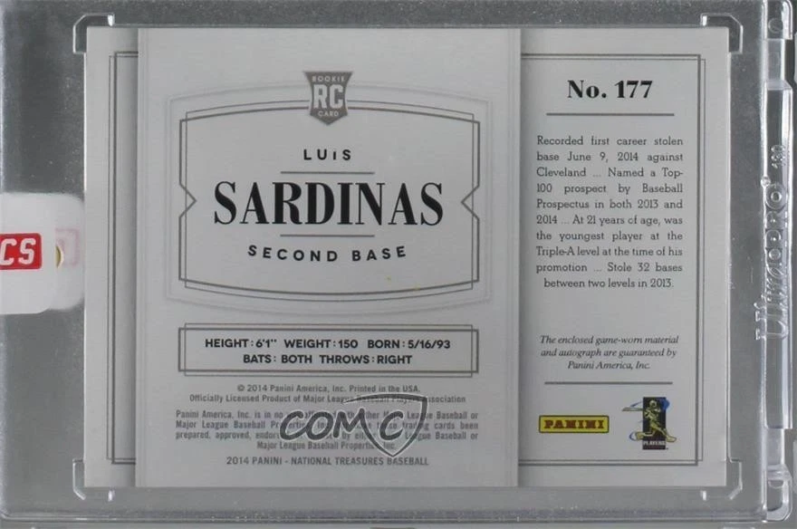 2014 National Treasures Material Signatures /99 Luis Sardinas Rookie Auto RC - Image 2 of 2