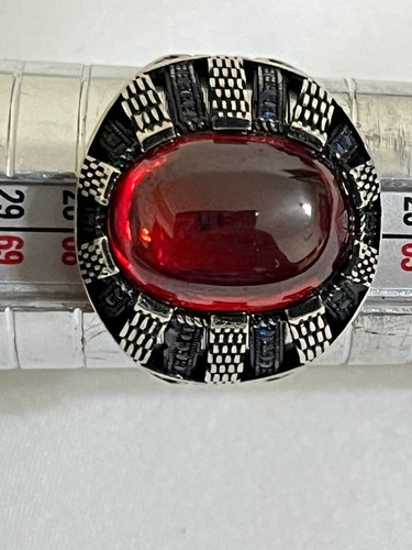 Elegant Men silver 925 Ring Genuine France Ruby Modern Design ياقوت فرنسي باريسي - Picture 14 of 19