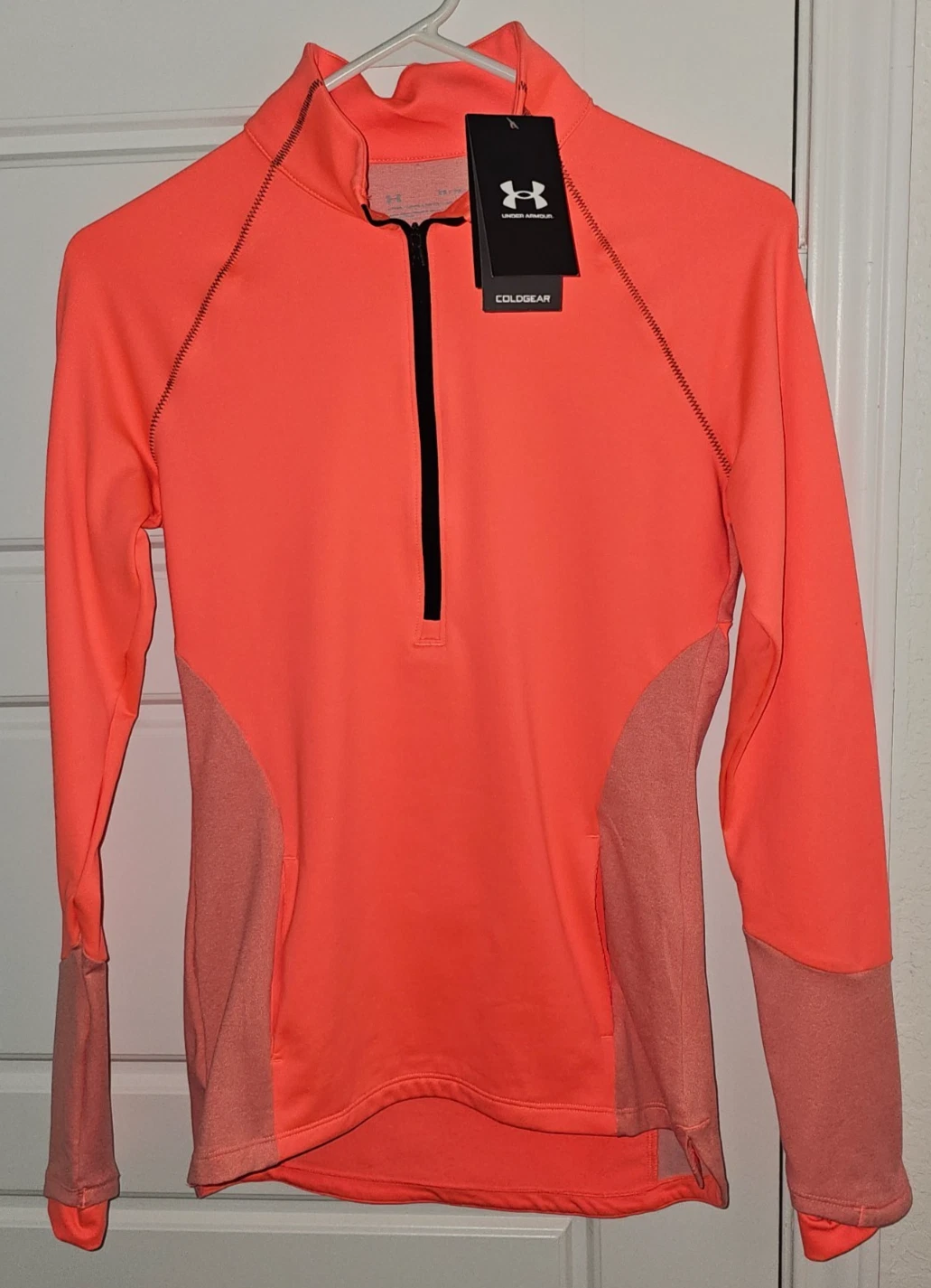 Under Armour Fitted Cold Gear 1/2 Zip Running Top Orange Women's Size XS NWT
