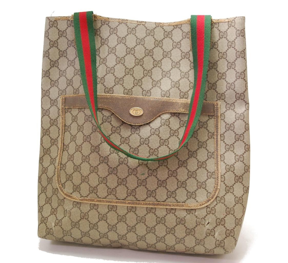 GUCCI GG Sherry Line Shoulder Tote Bag PVC Leather Brown 0526a