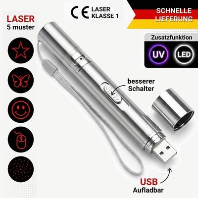 Laserpointer Katzen Hund USB Aufladbar 5 Laser Muster UV LED Präsentation