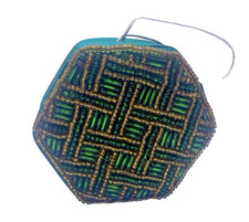 Beaded Box Christmas Ornament Hanging Mini Gift Jewelry Holder Green Vintage