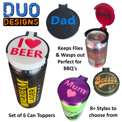 6 Stück Getränkedosenaufleger mit Klappdeckel. Passend für Standard UK Soda / Bier Dosen