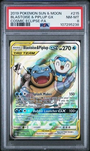 Blastoise & Piplup GX PSA 8 Alternate Full Art #215/236 Pokemon 2019