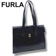 FURLA Leather Shoulder Bag Tote Black H29cm W35cm D6cm Authentic Quality