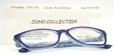SOHO COLLECTION 130 Blue Crystal Womens Semi Cat Eye Eyeglasses 52-14-135 B:39