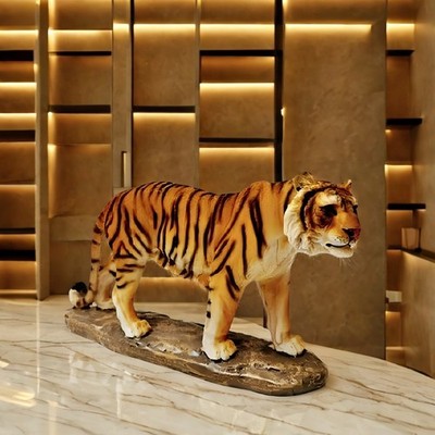 12''W Orange Realistic Tiger Figurine Ornament Home Decor Unique Gift
