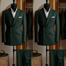 Green Men Suit Business Banquet Jacket Tuxedo Tailored Formal Daily Outfits 2Pcs