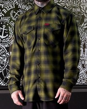 Dixxon XL Green Black Snap Flannel LONE WOLF Workwear Shirt Streetwear