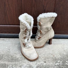 Steve Madden Kacey Suede Fur Trimmed Lace Up Heeled Boots Women Size 7B