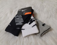 3 Pair Nike Kids Boy's Soft-Dry Crew Socks. White, Grey, Black SZ 13C-3Y