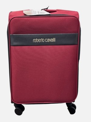 Roberto Cavalli Red Luggage Check-in Expand Logo Softshell Spinner Suitcase 24''.