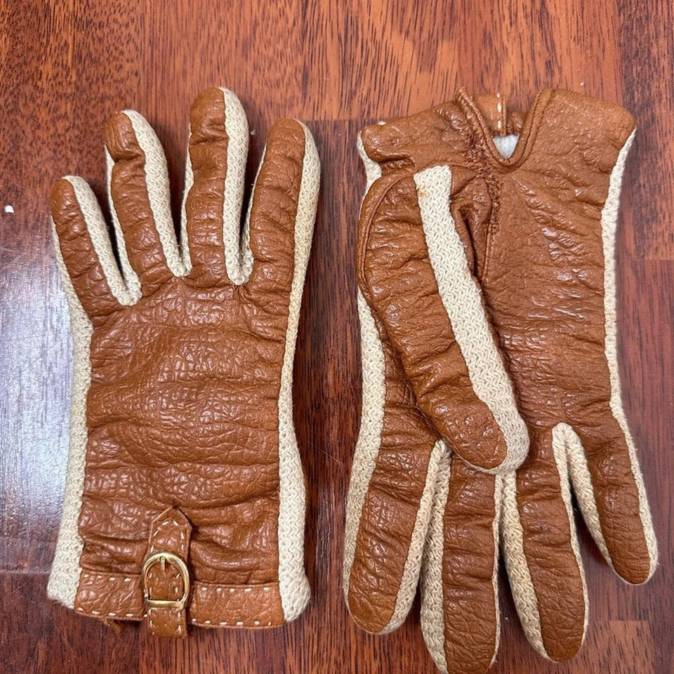 Guantes de cuero marrón y crema vintage Novakiu by Aris Foto 2 de 4