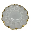 1950s Milk Glass Deviled Egg Plate 9" Gold Trim Scalloped Mid-Century Serveware