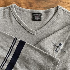 Polo Jeans Company Ralph Lauren Pullover V Neck Shirt w/ Striped Long Sleeves L