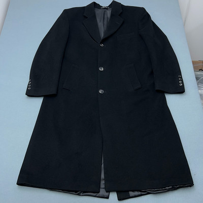 Chaps Ralph Lauren XL-2XL TALL Black Overcoat 100% Cashmere Trench Coat Overcoat