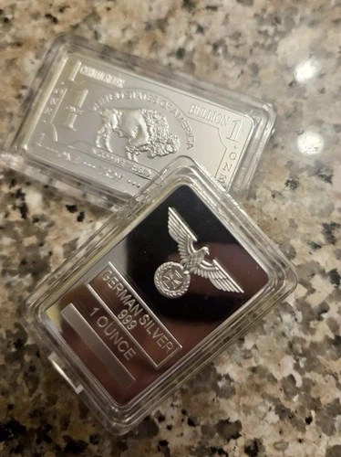 ☘️( 2 Count )  1 Oz German Silver Bars Iron Eagle And BUFFALO ☘️