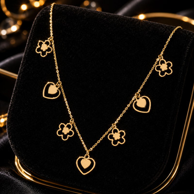 Herz und Blume Anhänger Halskette 9 kt Gelbgold 375 gepunzt British Made