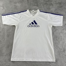 Vintage Adidas Jersey Mens Medium White V-Neck Soccer Shirt Performance Training