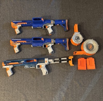 NERF N-Strike Elite Raider & Rampage Dart Blasters Lot w/ Magazines, Drum