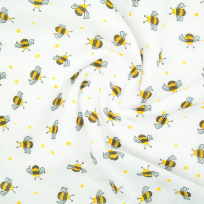 Polybaumwolle Stoff HONIG HUMMEL BIEN GELB SCHWARZ AUF WEISS Kinder Handwerk Material
