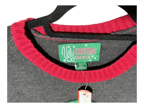Ugly Christmas Sweater Men Sz Large French Bull Dog Pullover Knit Unisex Elf Hat - Picture 3 of 5