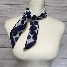 Polka Dot Navy Blue Polyester Square Scarf Made Italy 22"
