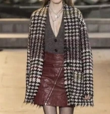 Isabel Marant Diana Frayed Houndstooth Tweed Coat FR38(US6) $1,195