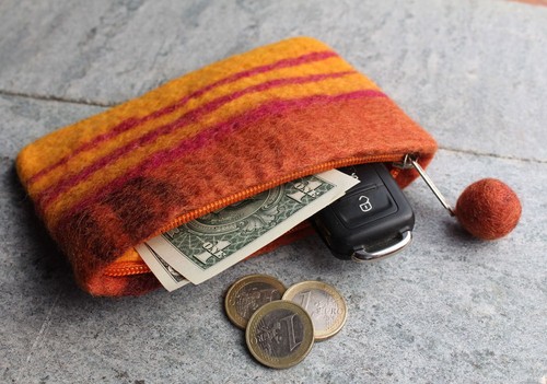Stripe Felt Coin Purse-Handfelted in Nepal 4x6 inches - Picture 11 of 18