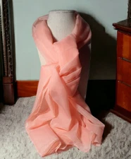 Rectangular Scarf Wrap Sheer Melon Orange Polyester  59" x 18"