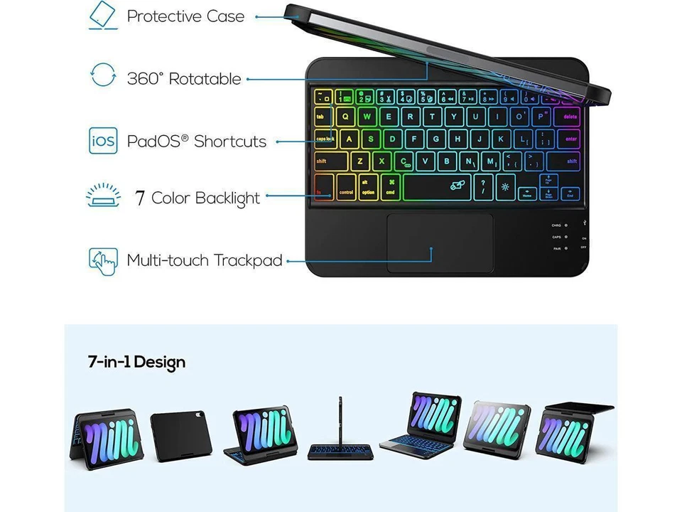 Wireless Keyboard Case for iPad Mini 7 Mini 6 8.3 inch with Trackpad Backlits - Image 3 of 4
