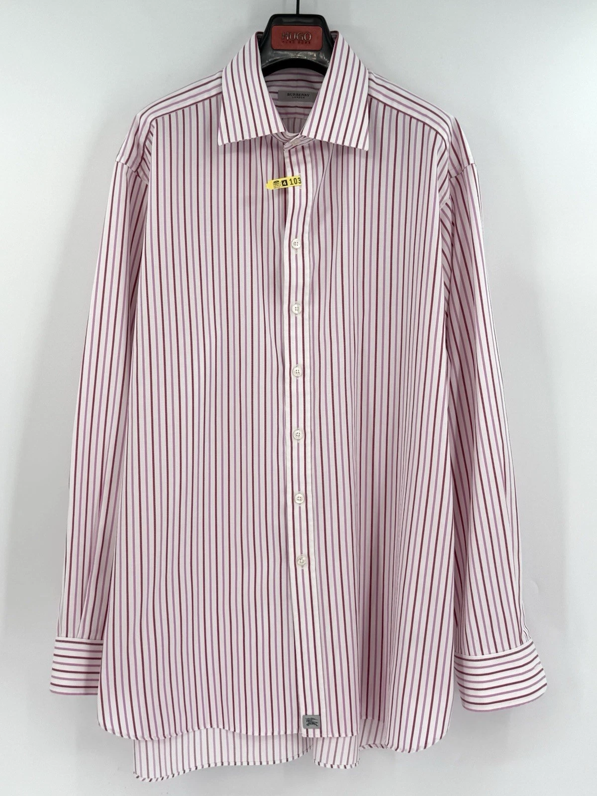 Camicia uomo BURBERRY 17 43 rosa a righe cotone abito camicia sartoriale logo made in UK