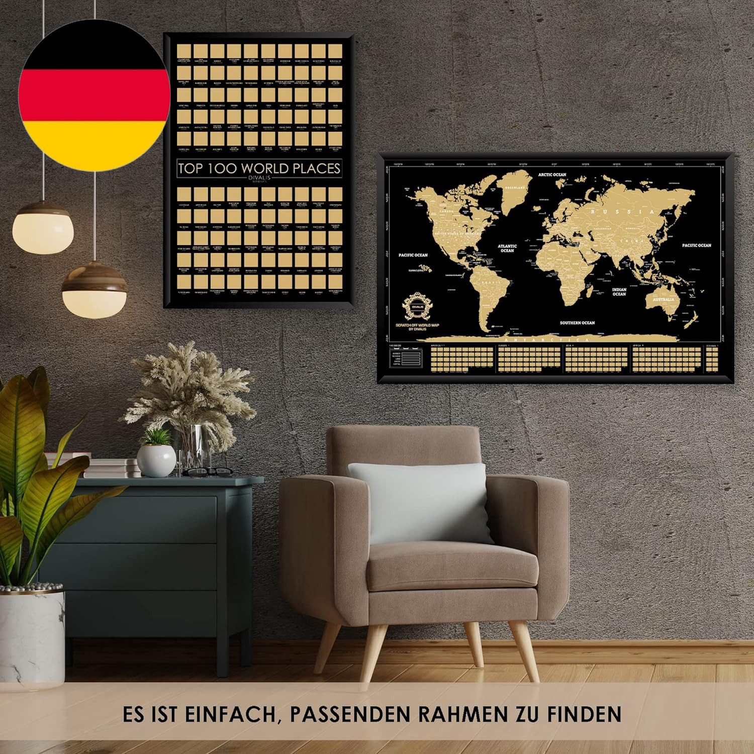 Divalis Weltkarte Zum Rubbeln - Rubbel Weltkarte Gold - Weltkarte Reisen Markier