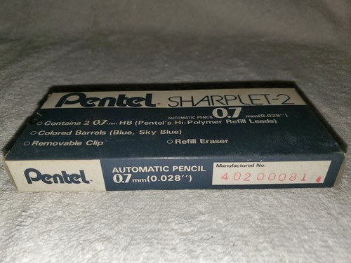 Pentel Sharplet-2 Pencils 0.7mm Box Of 12 Removable Clip Blue Barrel Eraser NOS - Picture 2 of 10