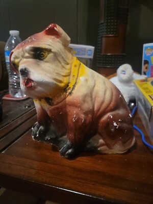 置物 CHALKWARE BULLDOG Vintage Chalkware Carnival Game Prize Bulldog 1930-40s Vintage