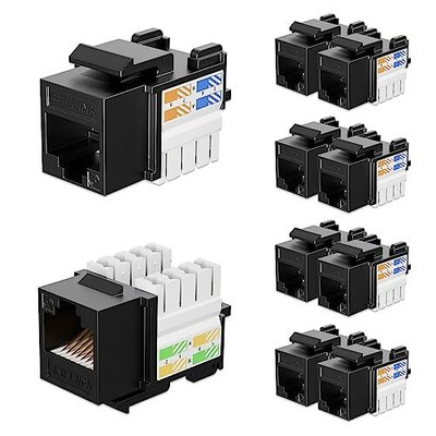 10Gbps Cat6 Keystone Jack 10-Pack, RJ45 Keystone Jack, 90-Degree Ethernet Key...