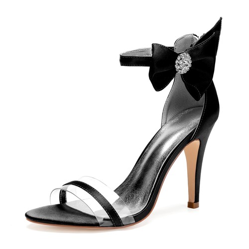 Womens Large Size Bow Slim Heels High Heels Sandals Rhinestones Shoe Fashion - Picture 6 of 34