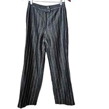Vintage Women's Stripe Linen Cotton Pants Trousers 6 Gray