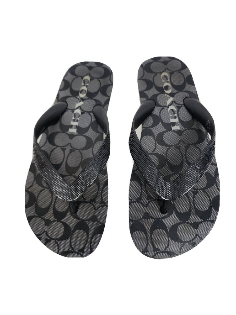 Coach Zak Flip Flops Black & Coal Women Signature Sandals Coach Zak Flip Flops Black & Coal Women Signature Sandals