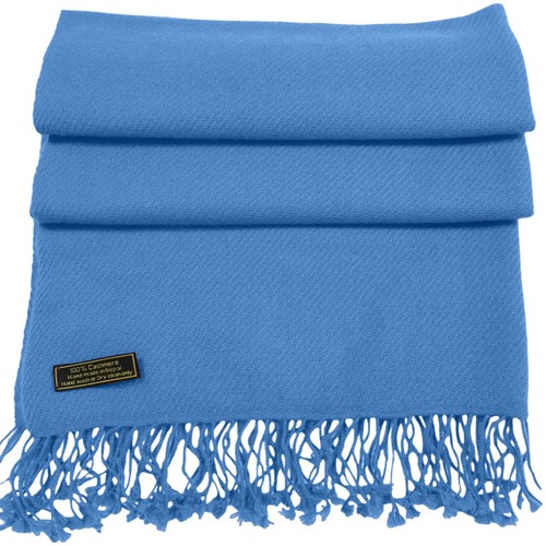 Blue 100% Cashmere Shawl Pashmina Scarf Stole Hand Made in Nepal CJ Apparel NEW - Picture 6 of 12