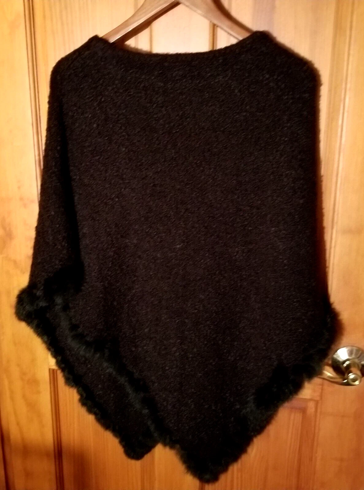 Genuine Rabbit Trim Poncho by Escapade S/M NWT