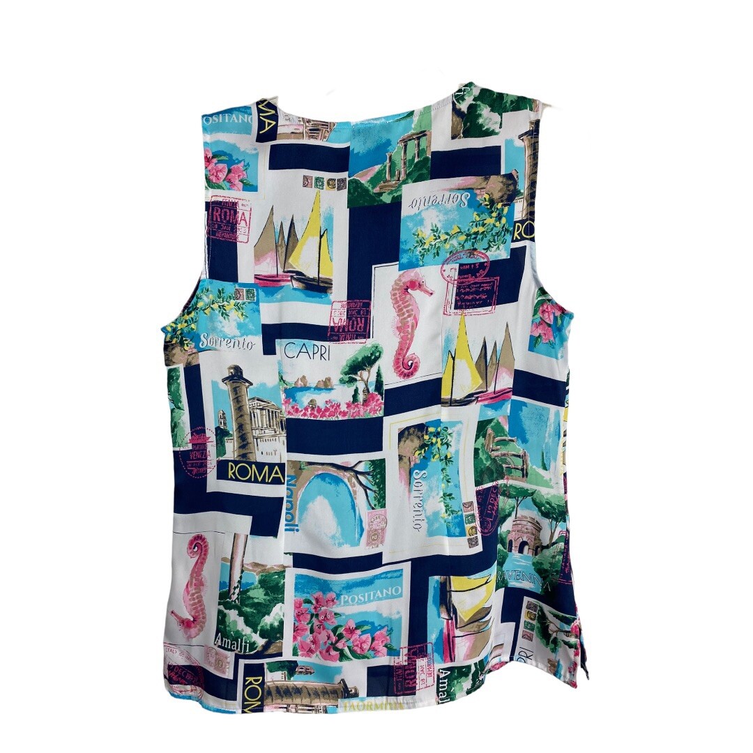 Talbots Womens Shirt Size Medium M Blue Napoli Zipper Button Sleeveless Normcore