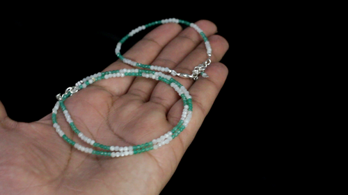 Pulsera de plata de ley 925 con ónix verde + piedra lunar blanca de 2 mm +... - Vídeo 1 de 1
