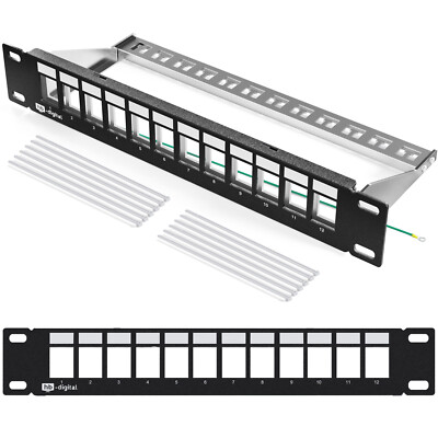 Patchpanel 10 Zoll Patchfeld Verteilerfeld 12-Port 1HE Keystone Jack Modul CAT